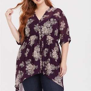 Torrid Lexie purple floral chiffon high- low tunic